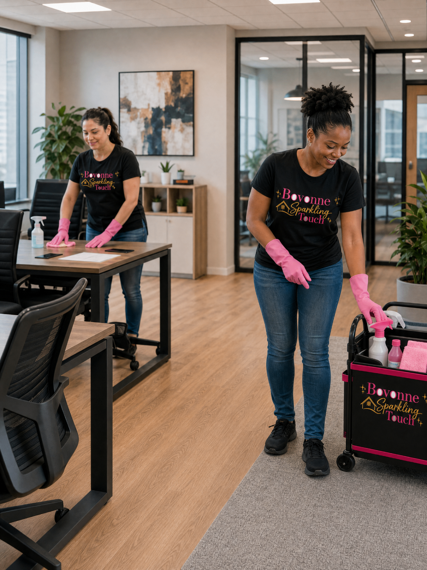Bovonne Sparkling Touch commercial cleaning team servicing an office in Baltimore, MD & Surrounding Areas